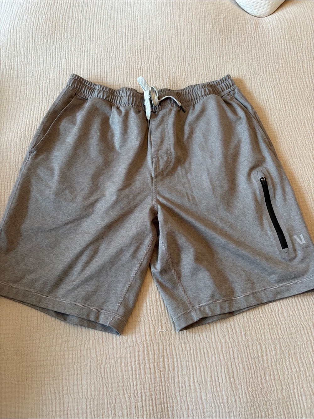 Vuori Men's Brown Athletic Drawstring Shorts with Zippered Pocket